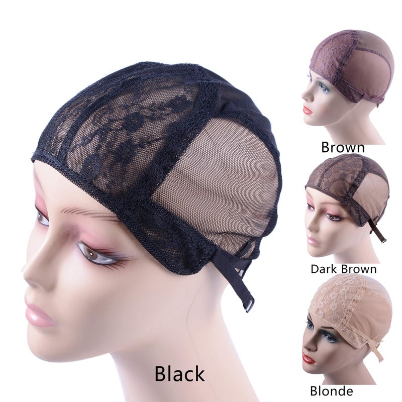 YANTAISIYU Double Lace Wig Caps for Making Wigs with Adjustable Strap on the Back Weaving Hairnets Swiss Lace Wig Cap (Black L 56cm) - Image 2